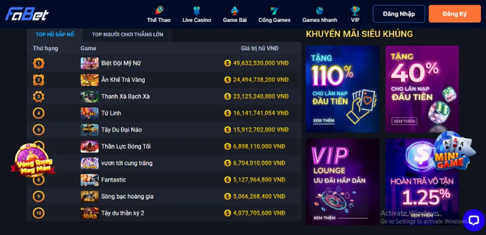 Bảng tỷ lệ cược thể thao đa dạng trên giao diện fc188